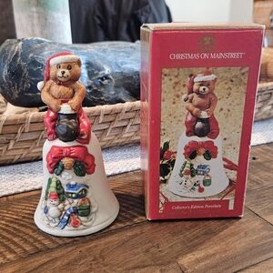 Home Trends Christmas On Mainstreet Teddy Bear Porcelain Christmas Bell